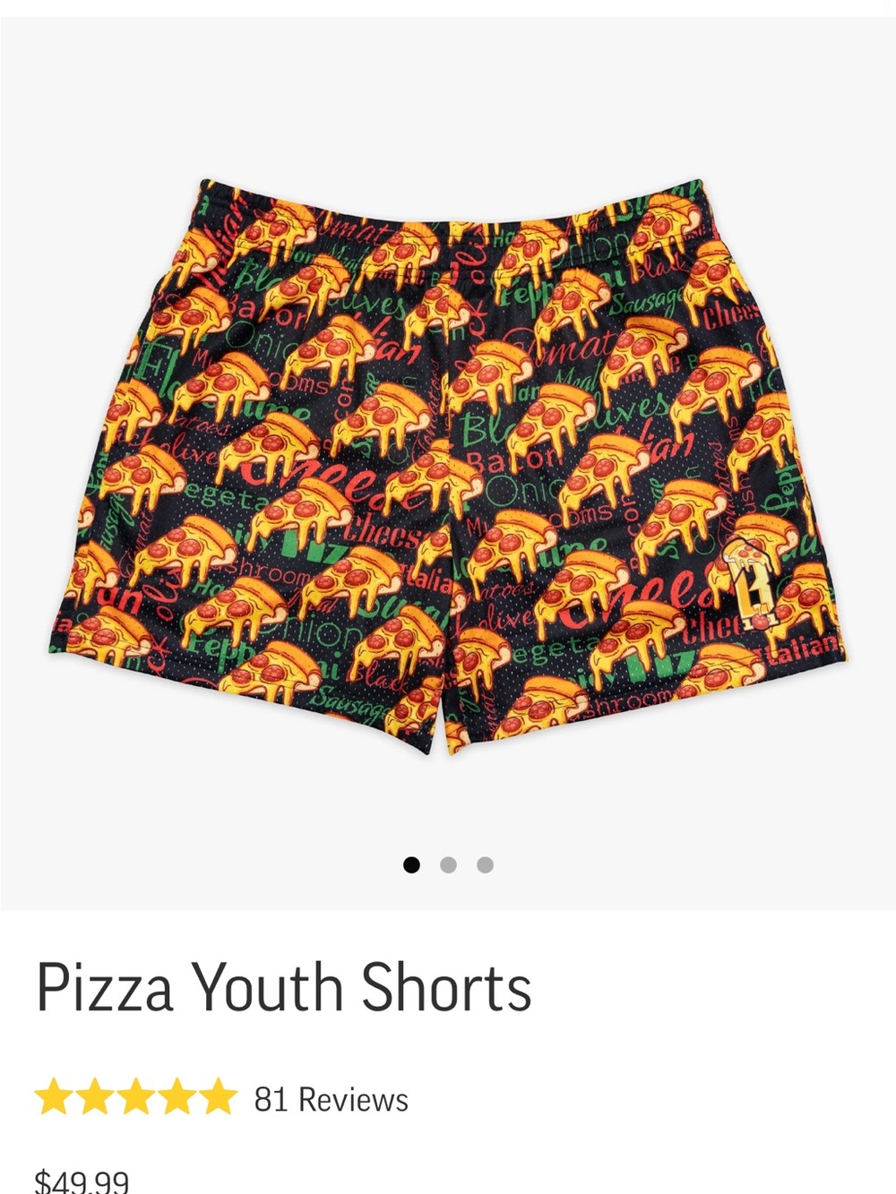 Baseball Lifestyle 101 Pizza-Print Youth Shorts